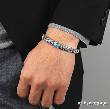 Amazon | シルバー925 唐草バングル ターコイズ アラベスク